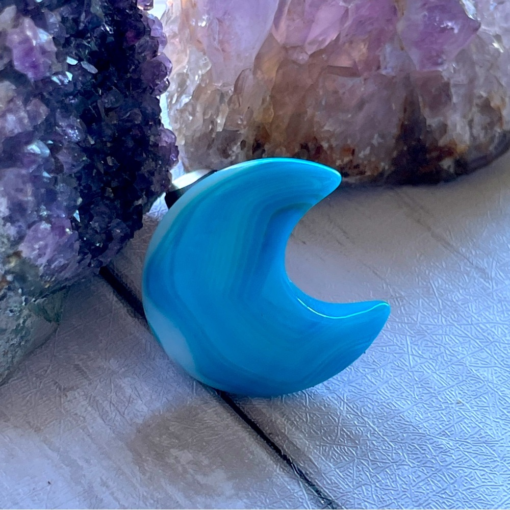 Blue Laced Agate Crystal Crescent Moon Stone Air Conditioner Clip Car Jewelry - Picture 5 of 14